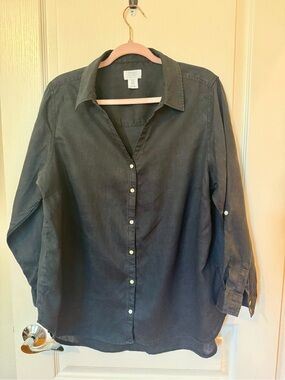 Sigrid Olsen Black Linen Button-Up Blouse